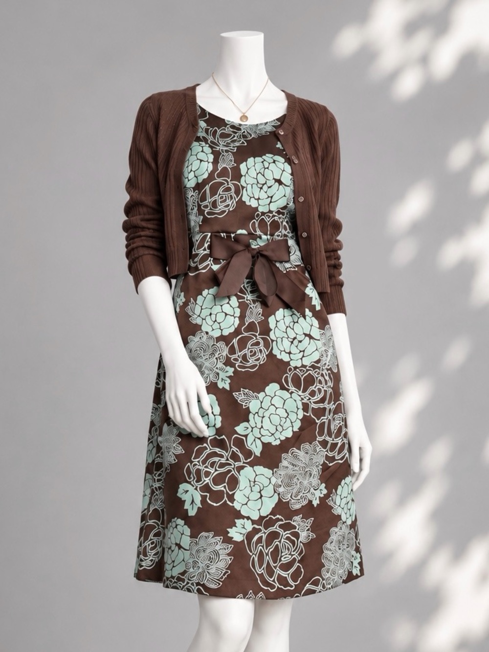 Jessica Howard Y2K Mod Floral Dress 10 Brown Mint Green Bow Indie Twee Retro